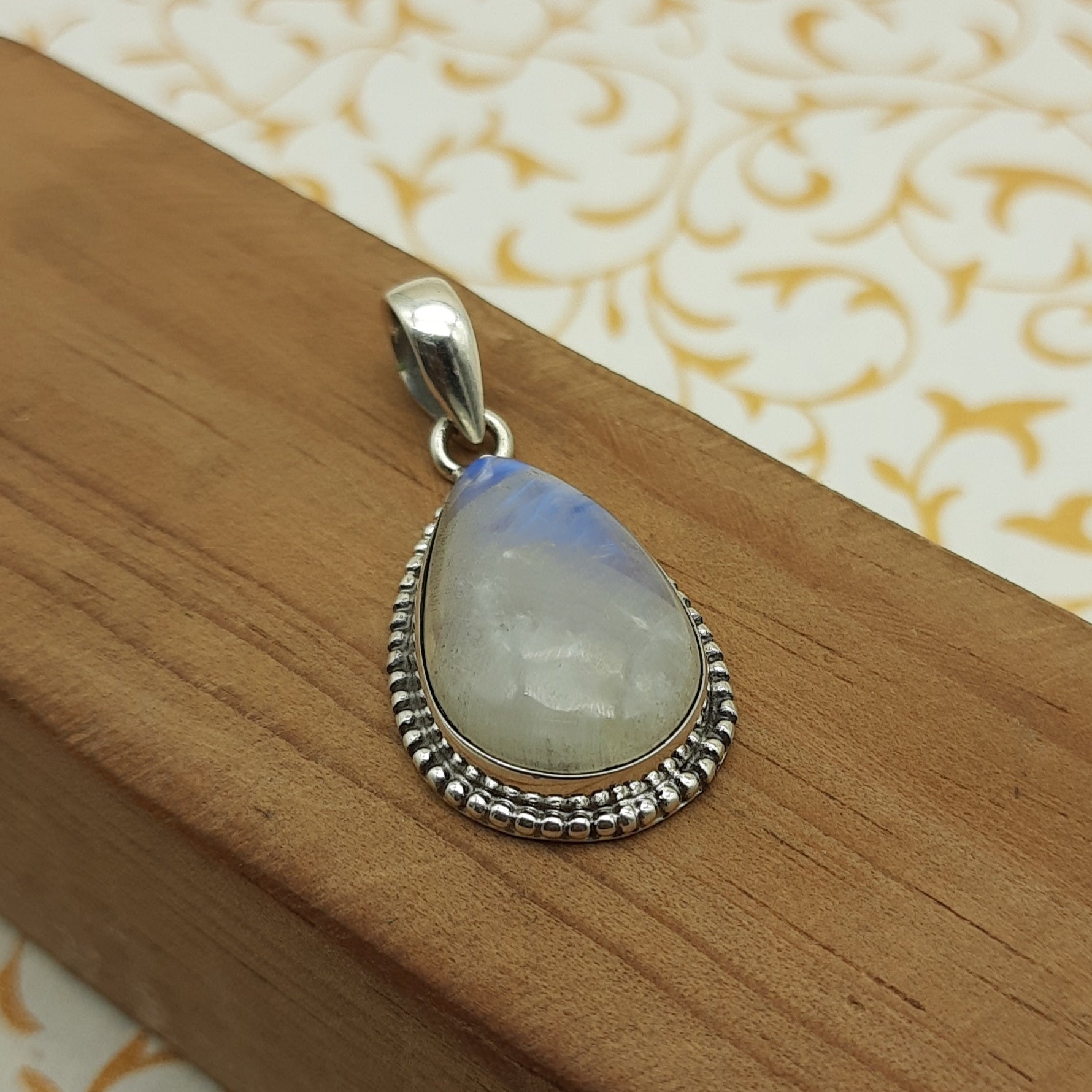 925 Sterling Silver Rainbow Moonstone Pendant – Natural Gemstone Nepali Boho Jewelry