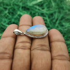925 Sterling Silver Rainbow Moonstone Pendant – Natural Gemstone Nepali Boho Jewelry