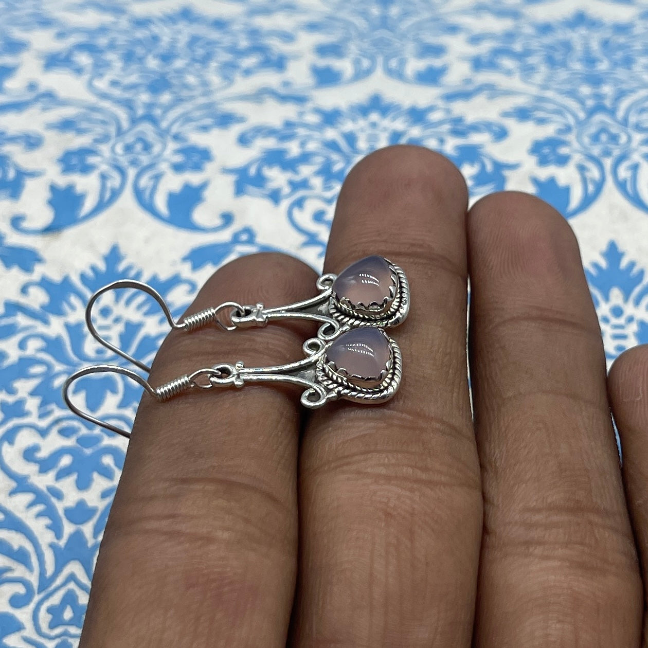 925 Sterling Silver Rose Quartz Gemstone Earrings – Elegant Design