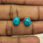 Boho Oval Shape Turquoise Silver Earrings – Elegant Everyday Wear