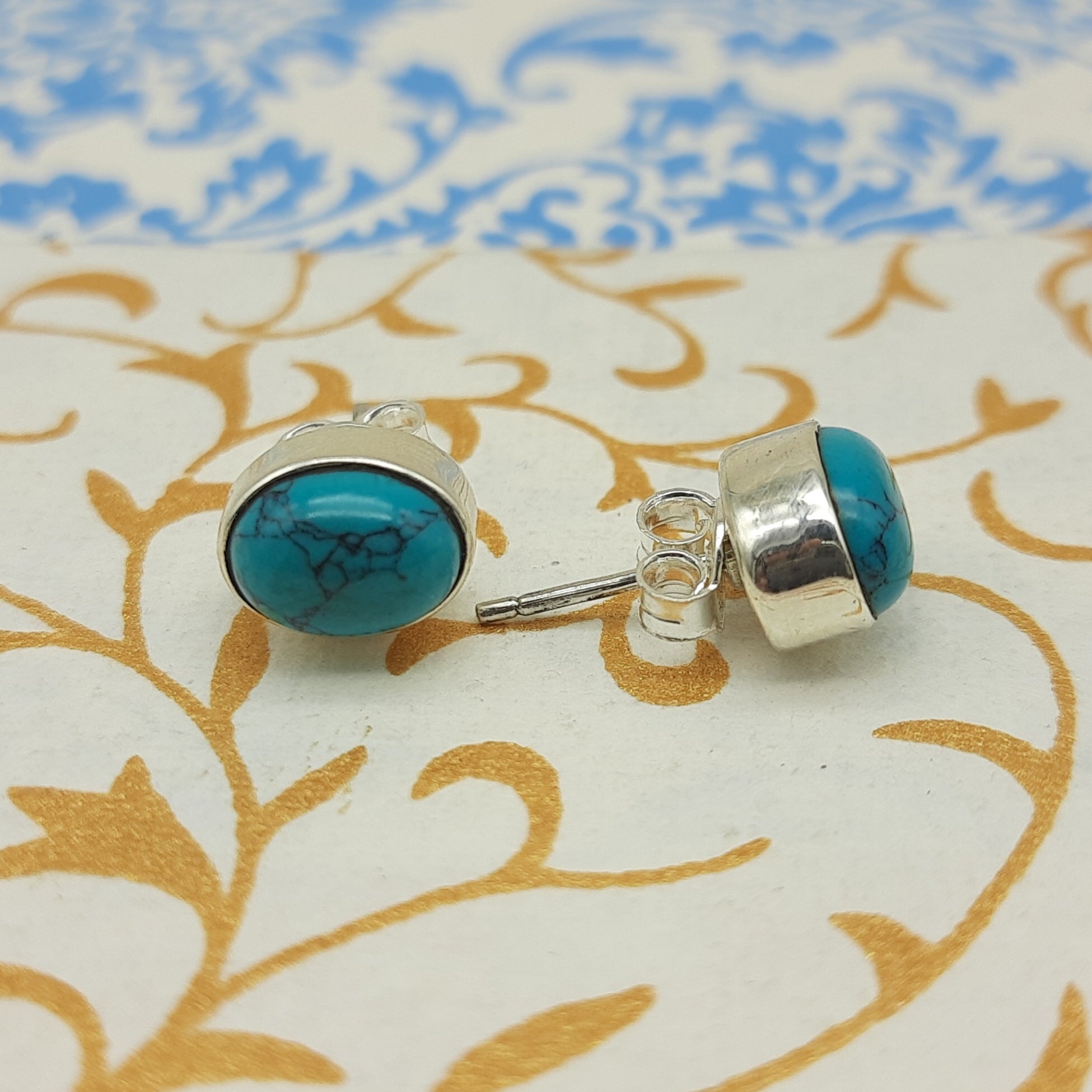 Boho Oval Shape Turquoise Silver Earrings – Elegant Everyday Wear