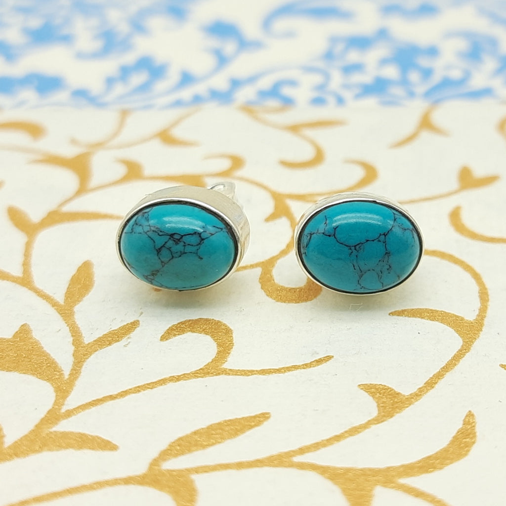 Boho Oval Shape Turquoise Silver Earrings – Elegant Everyday Wear