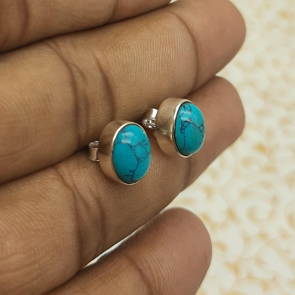 Boho Oval Shape Turquoise Silver Earrings – Elegant Everyday Wear