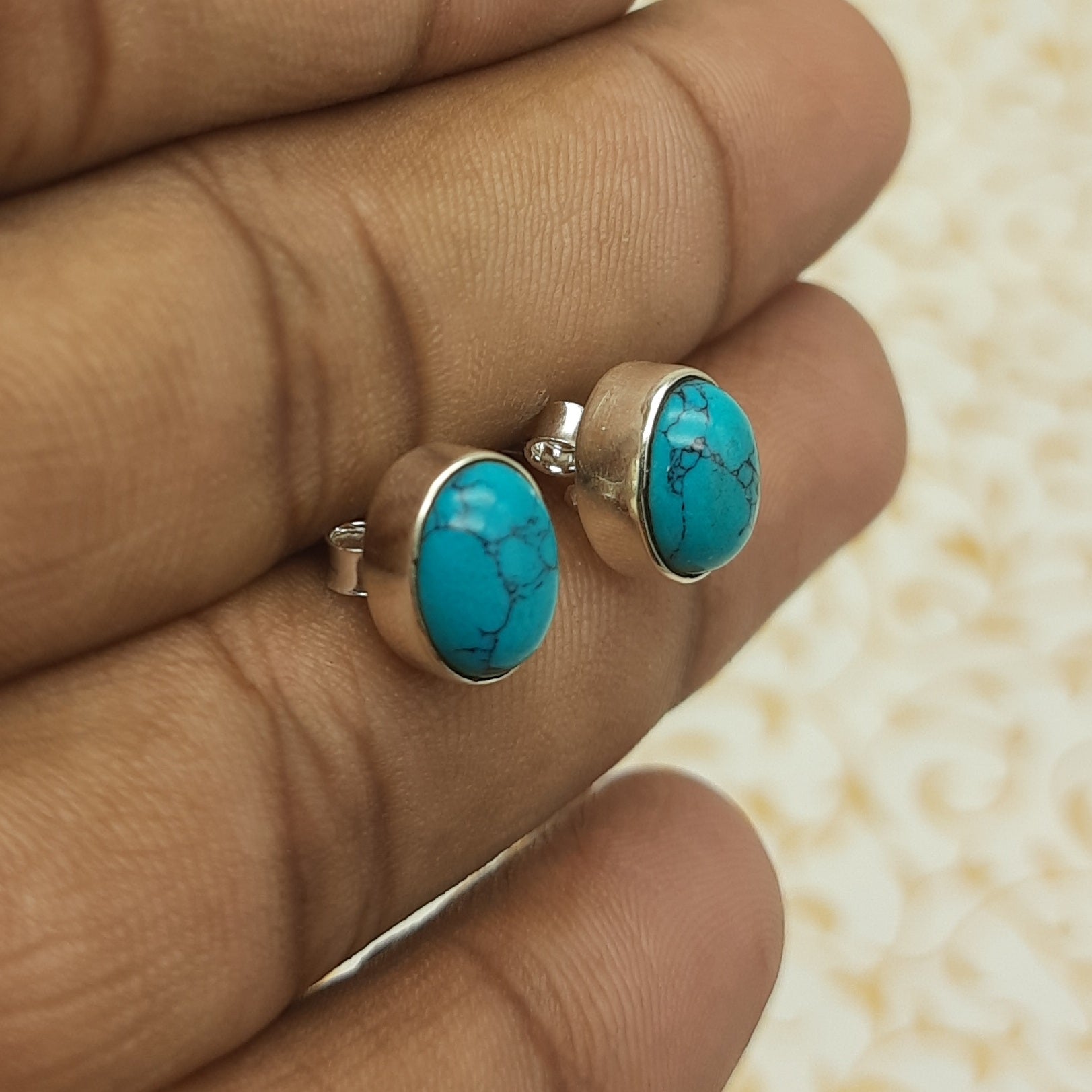 Boho Oval Shape Turquoise Silver Earrings – Elegant Everyday Wear