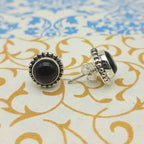Natural Black Onyx Round Shape Bohemian Designer Earring 925 Solid Silver