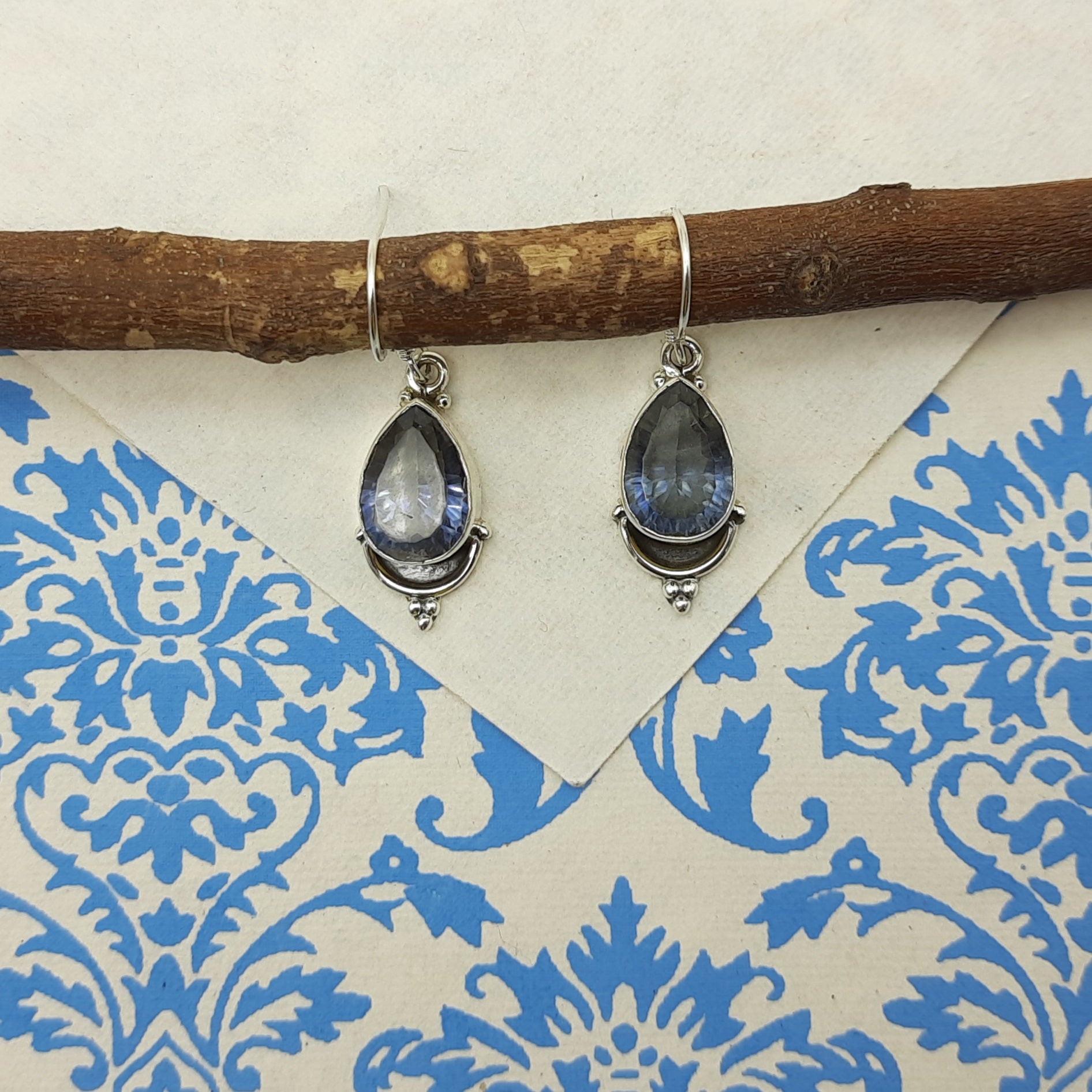 Blue Mystic Topaz Gemstone Drop Earrings – Minimal Handmade Silver Jewelry