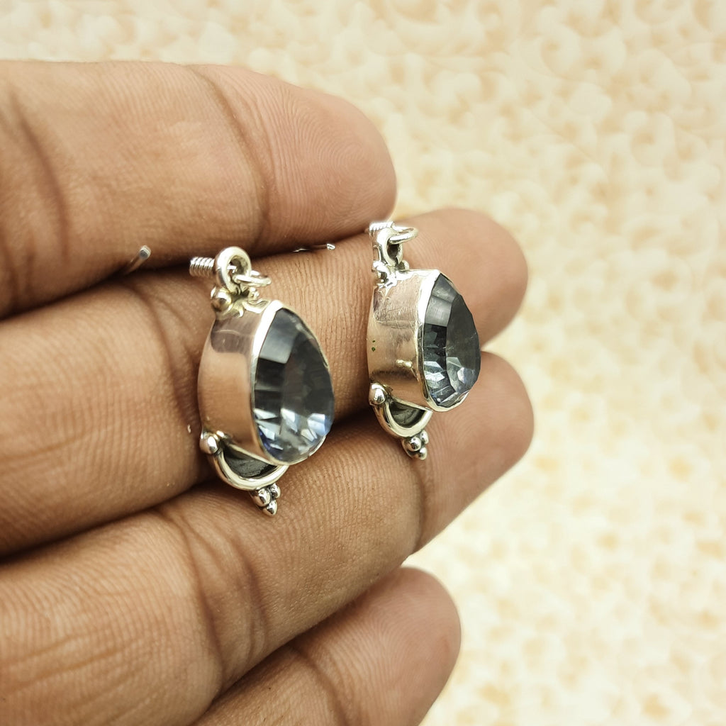 Blue Mystic Topaz Gemstone Drop Earrings – Minimal Handmade Silver Jewelry
