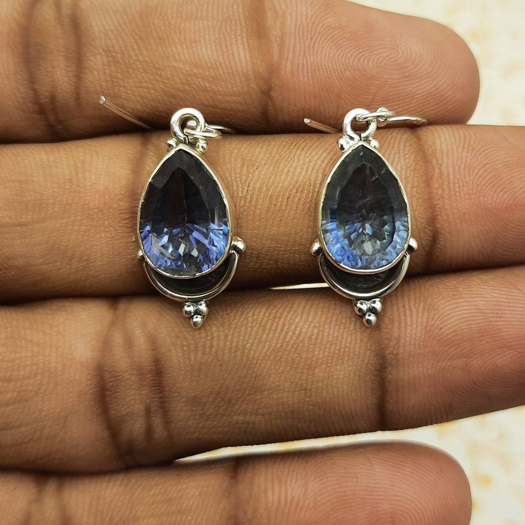 Blue Mystic Topaz Gemstone Drop Earrings – Minimal Handmade Silver Jewelry