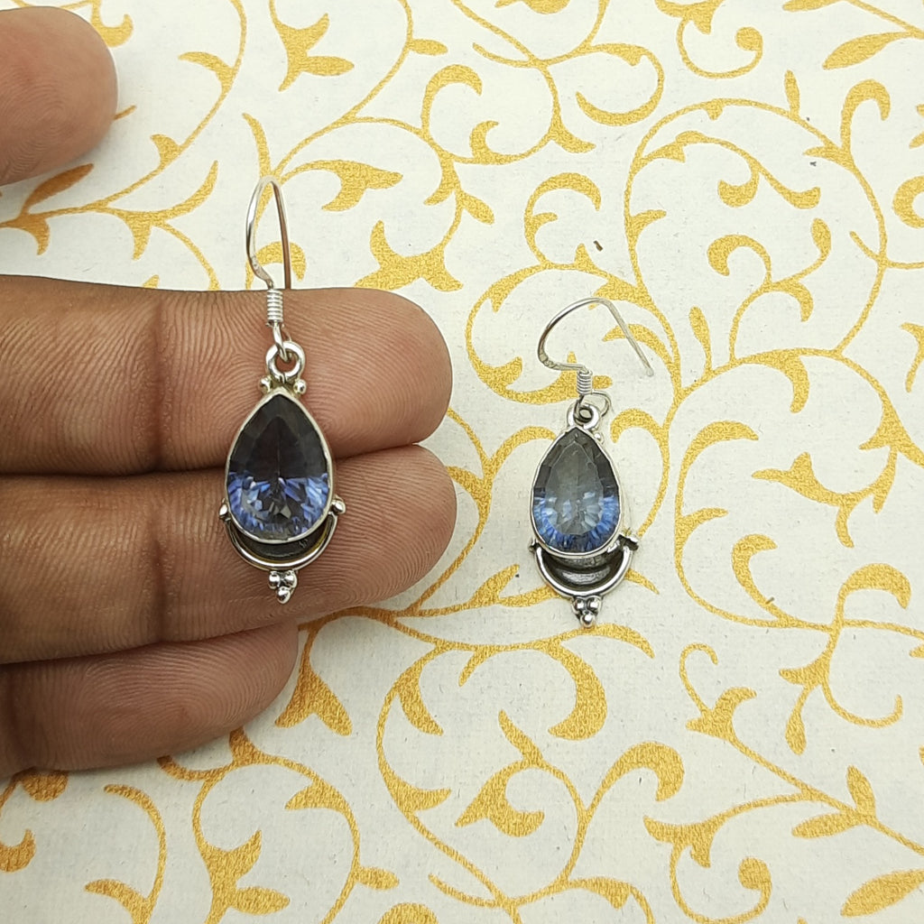 Blue Mystic Topaz Gemstone Drop Earrings – Minimal Handmade Silver Jewelry