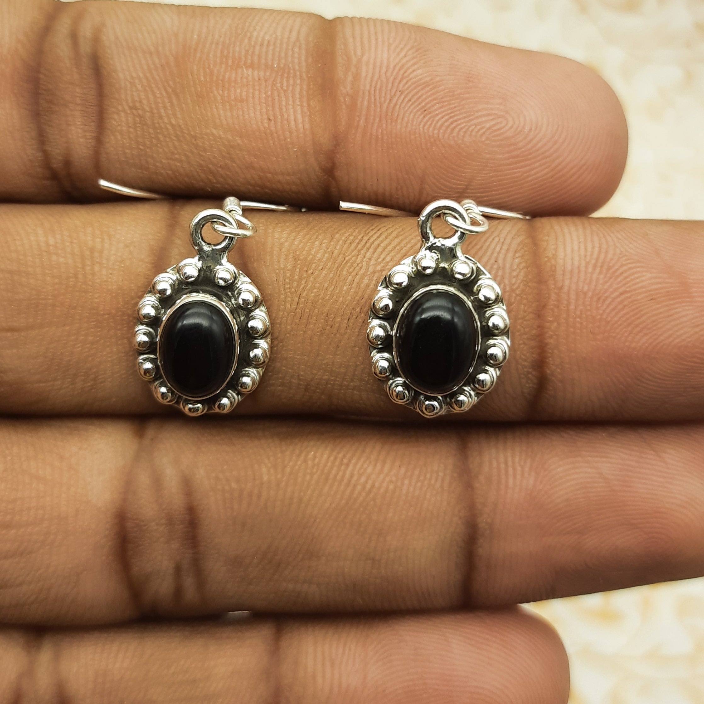 Natural Black Onyx Bohemian Designer Earring 925 Solid Silver