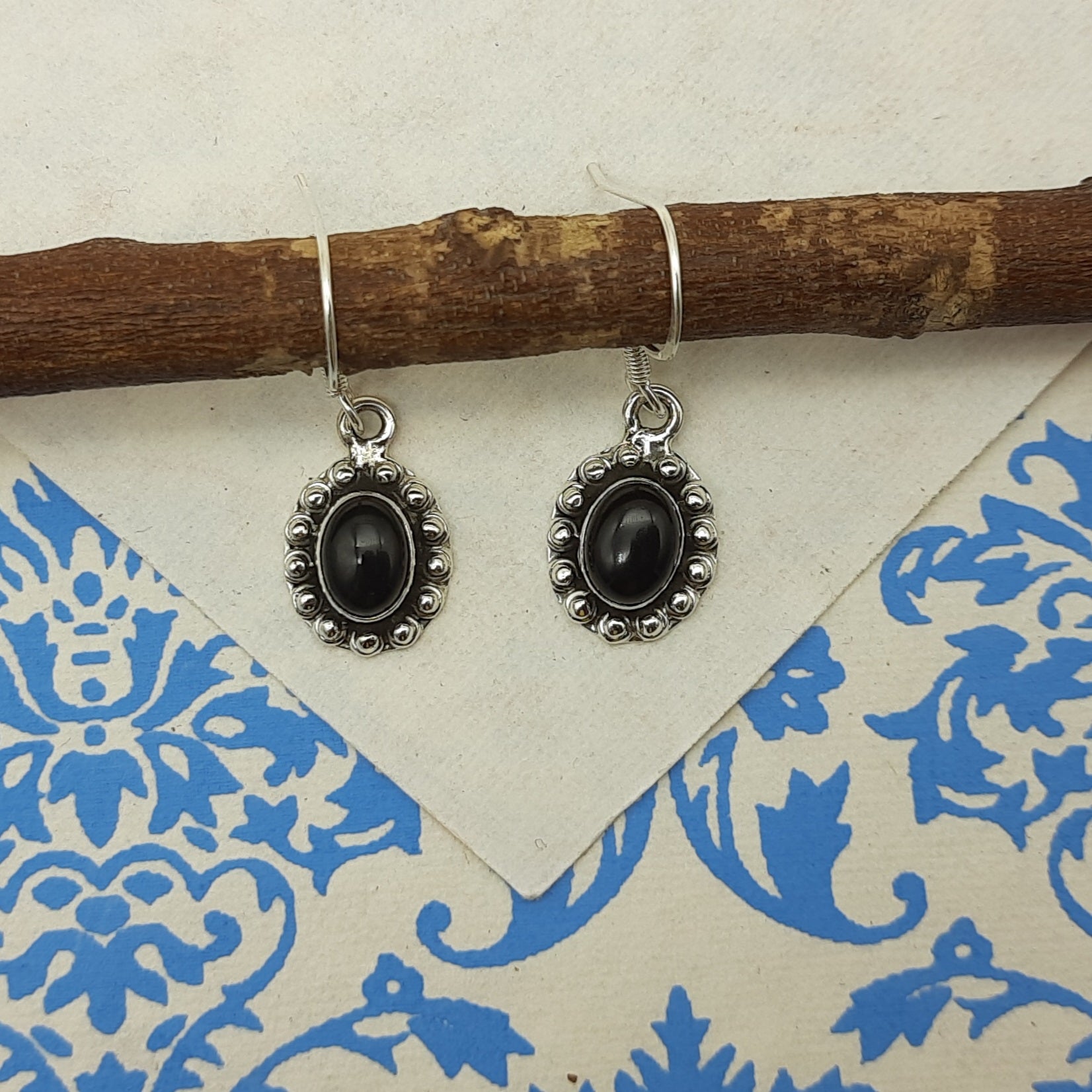 Natural Black Onyx Bohemian Designer Earring 925 Solid Silver