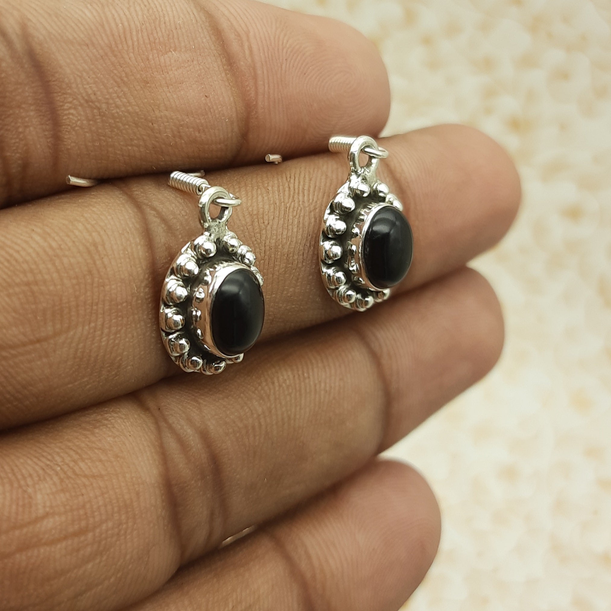 Natural Black Onyx Bohemian Designer Earring 925 Solid Silver