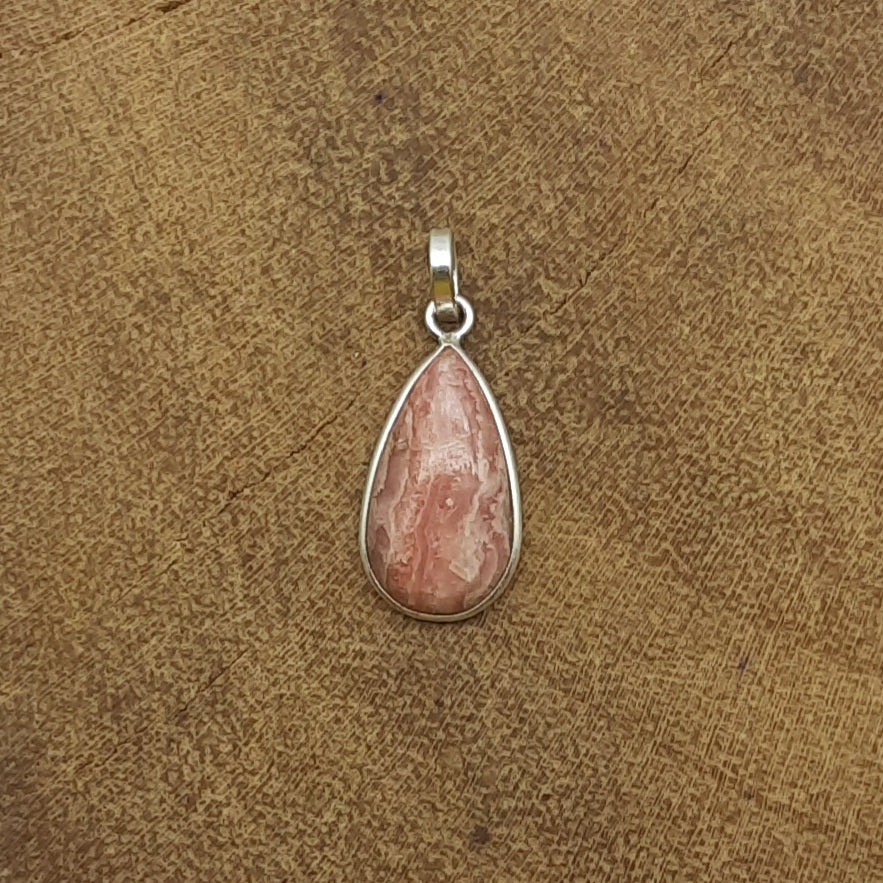 Rhodochrosite 925 Silver Bezel Dainty Pendant