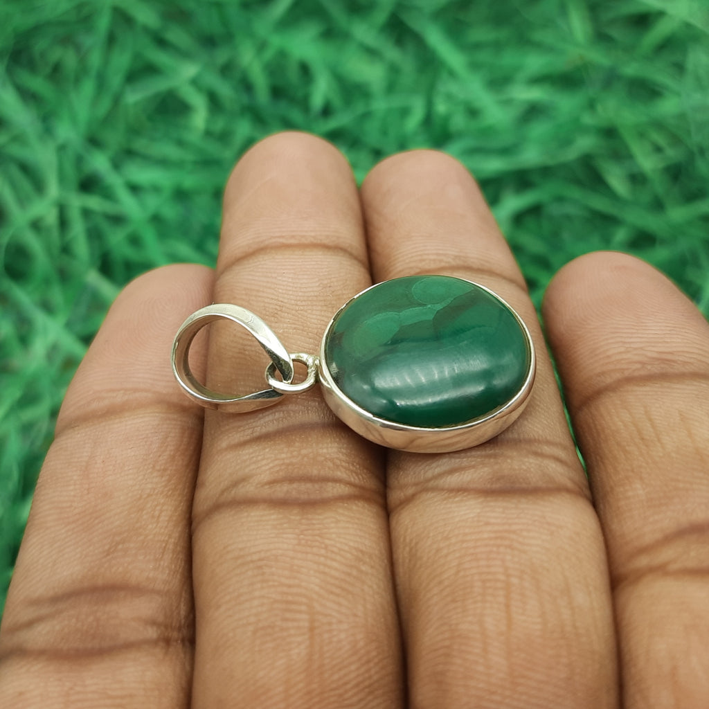 925 Sterling Silver Malachite Pendant – Natural Gemstone Handmade Tribal Bohemian Jewelry