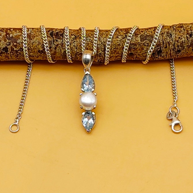 Blue Topaz Pearl 925 Silver Designer Necklace Gift Wholesale