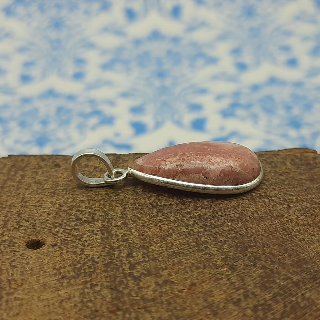 Rhodochrosite 925 Silver Bezel Dainty Pendant