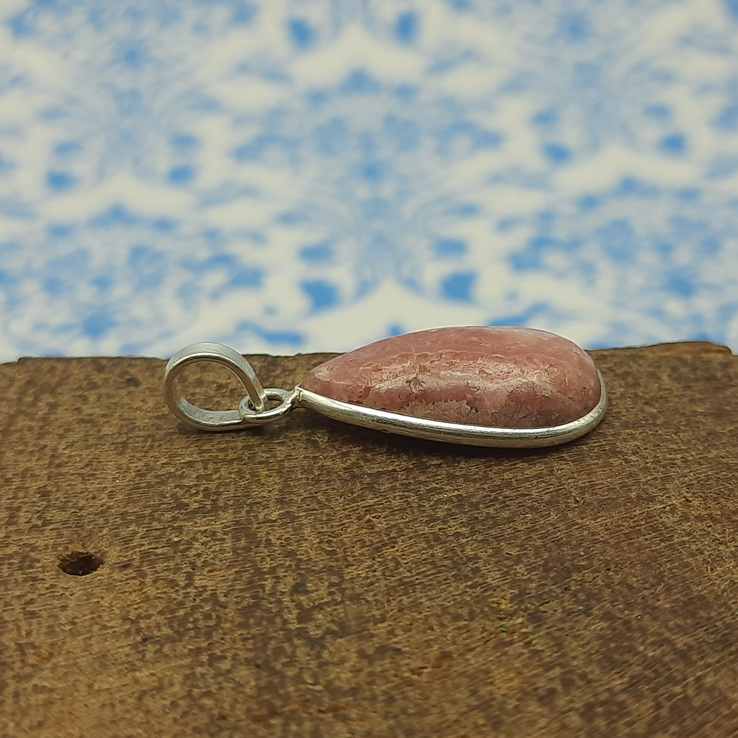 Rhodochrosite 925 Silver Bezel Dainty Pendant