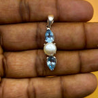 Blue Topaz Pearl 925 Silver Designer Necklace Gift Wholesale