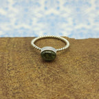 Peridot Cabochon Gemstone 925 Sterling Silver Twisted Wire Band Ring