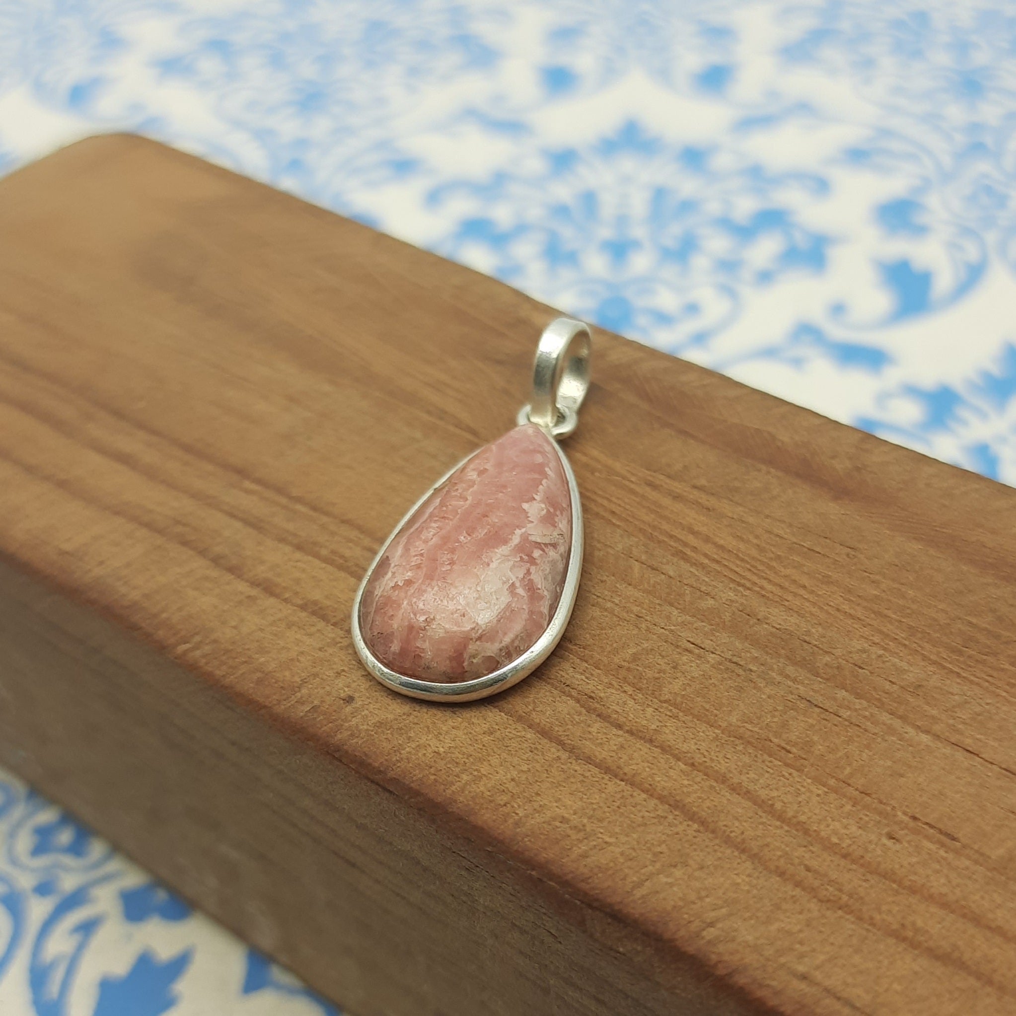 Rhodochrosite 925 Silver Bezel Dainty Pendant