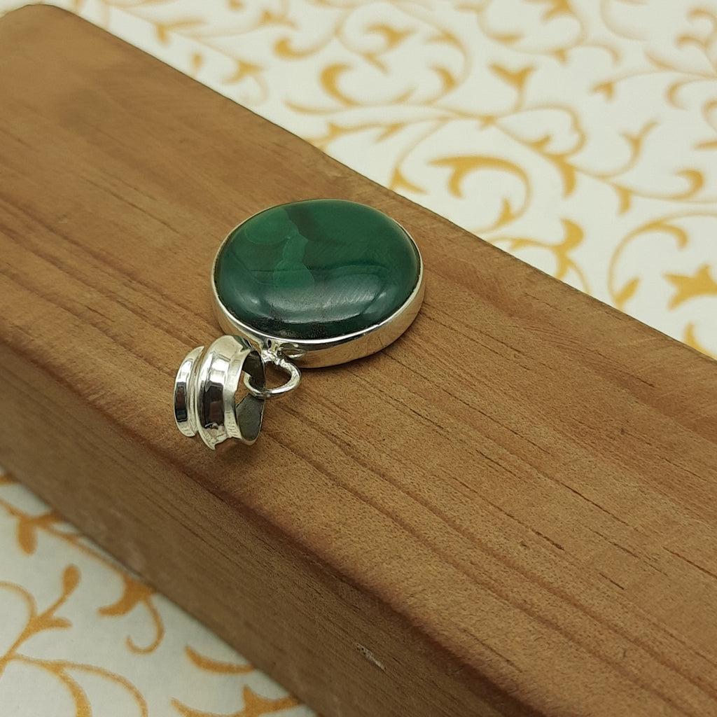 925 Sterling Silver Malachite Pendant – Natural Gemstone Handmade Tribal Bohemian Jewelry