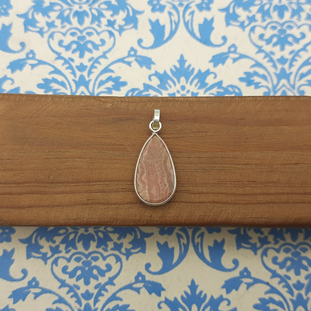 Rhodochrosite 925 Silver Bezel Dainty Pendant
