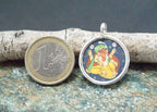 925 Silver Ganesha Handpainted Glass Pendant Designer Frame