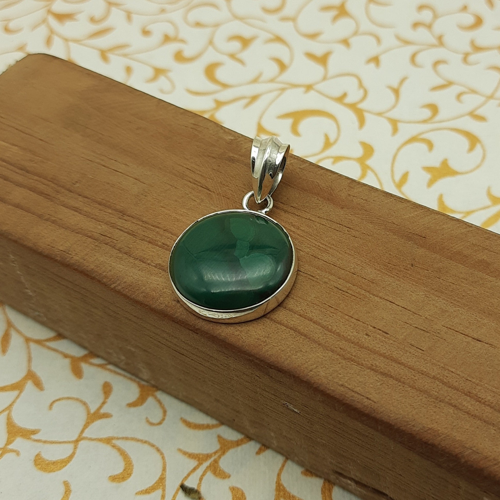 925 Sterling Silver Malachite Pendant – Natural Gemstone Handmade Tribal Bohemian Jewelry
