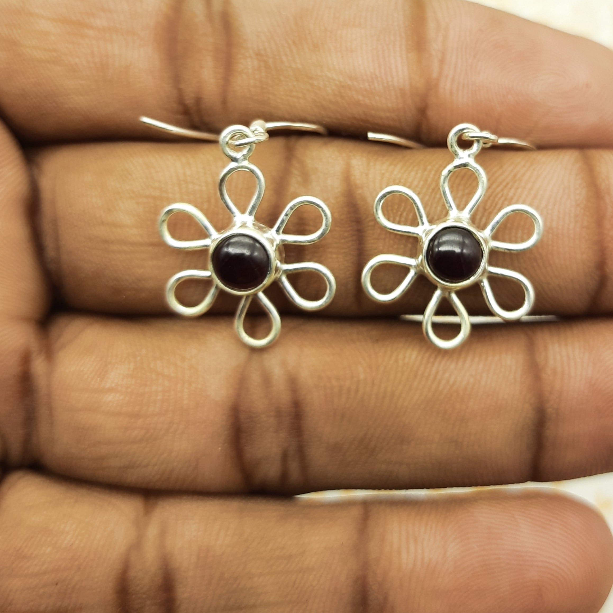 925 Sterling Silver Multi Dangle Garnet Statement Earring