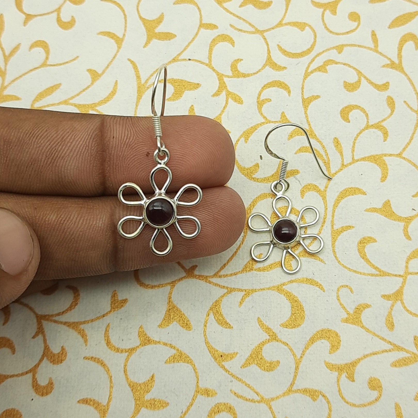 925 Sterling Silver Multi Dangle Garnet Statement Earring