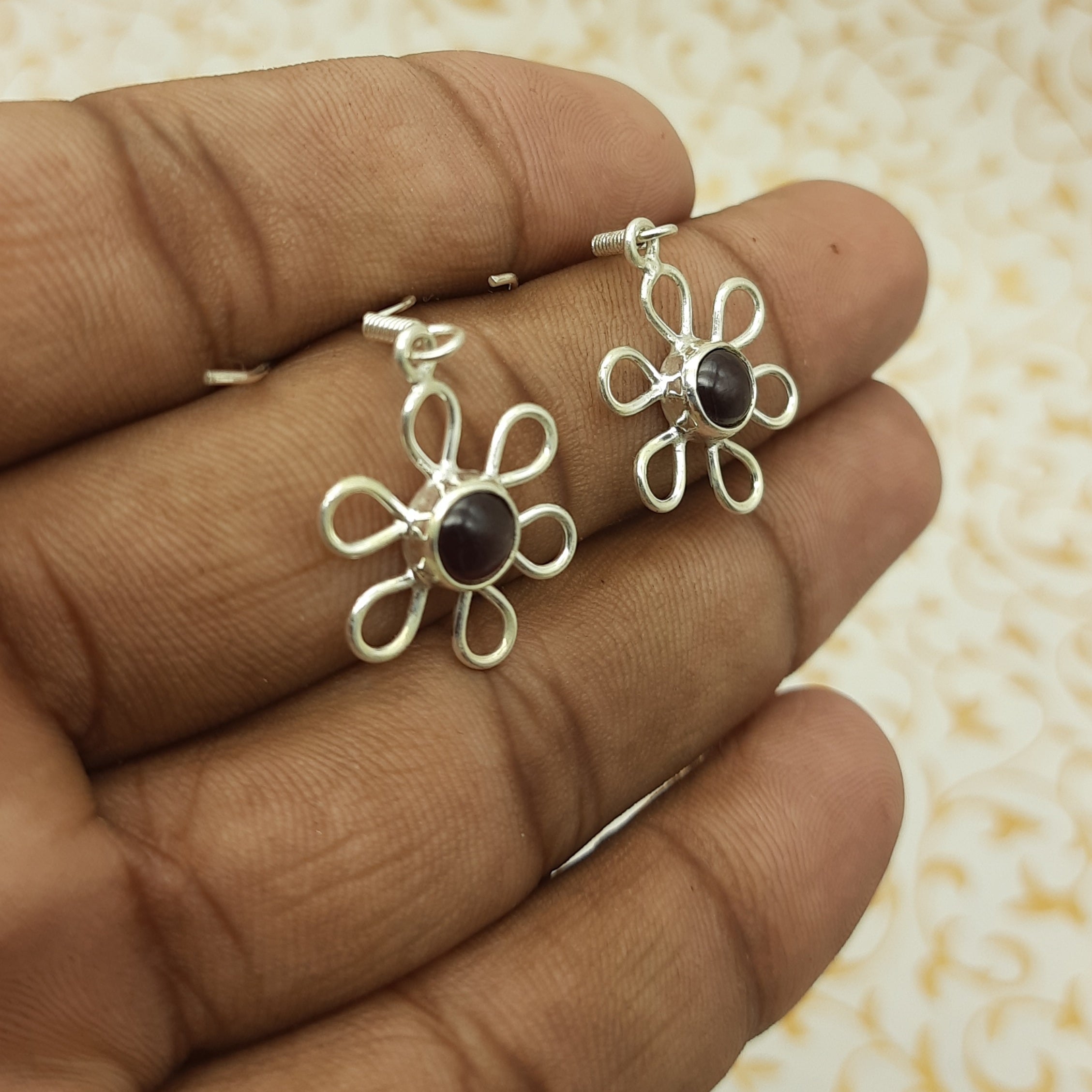 925 Sterling Silver Multi Dangle Garnet Statement Earring