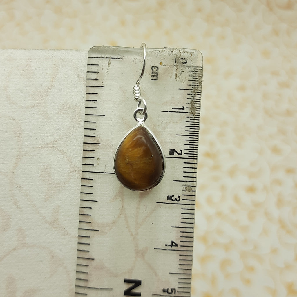 Elegant Tiger Eye Teardrop Dangle Earrings in Sterling Silver