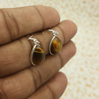 Elegant Tiger Eye Teardrop Dangle Earrings in Sterling Silver