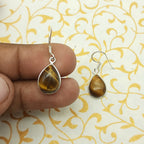 Elegant Tiger Eye Teardrop Dangle Earrings in Sterling Silver