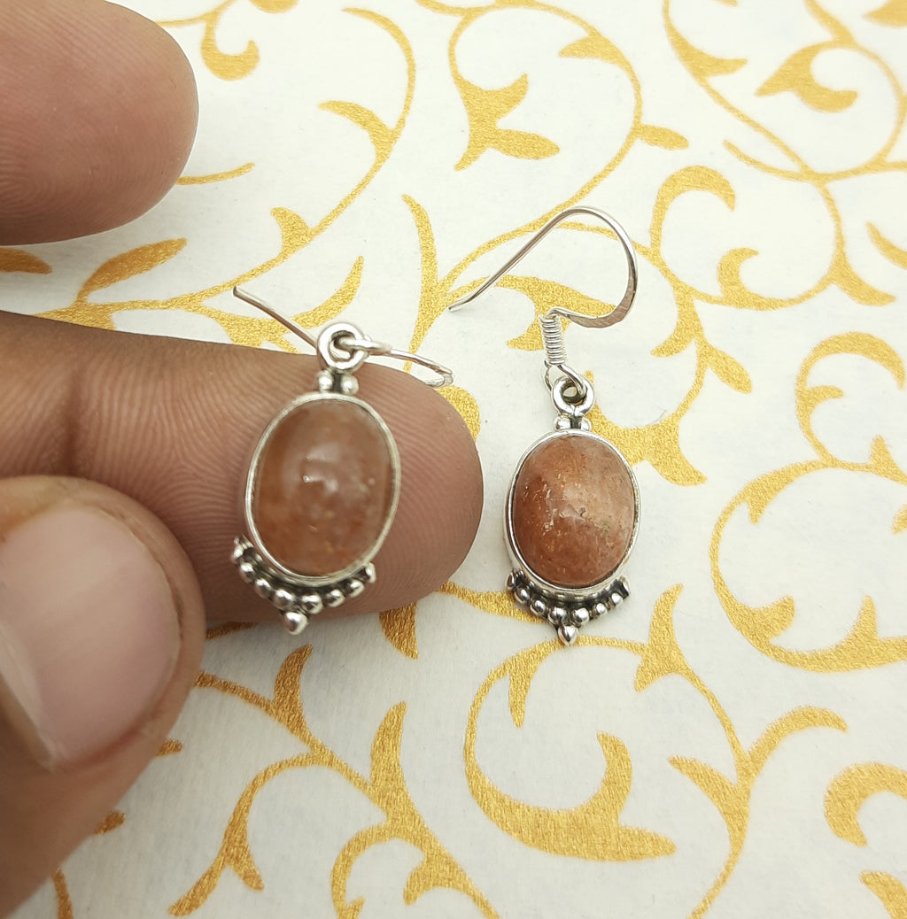 Elegant 925 Sterling Silver Oval Gemstone SunStone Earring