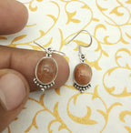 Elegant 925 Sterling Silver Oval Gemstone SunStone Earring