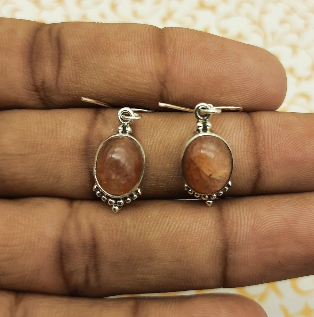 Elegant 925 Sterling Silver Oval Gemstone SunStone Earring