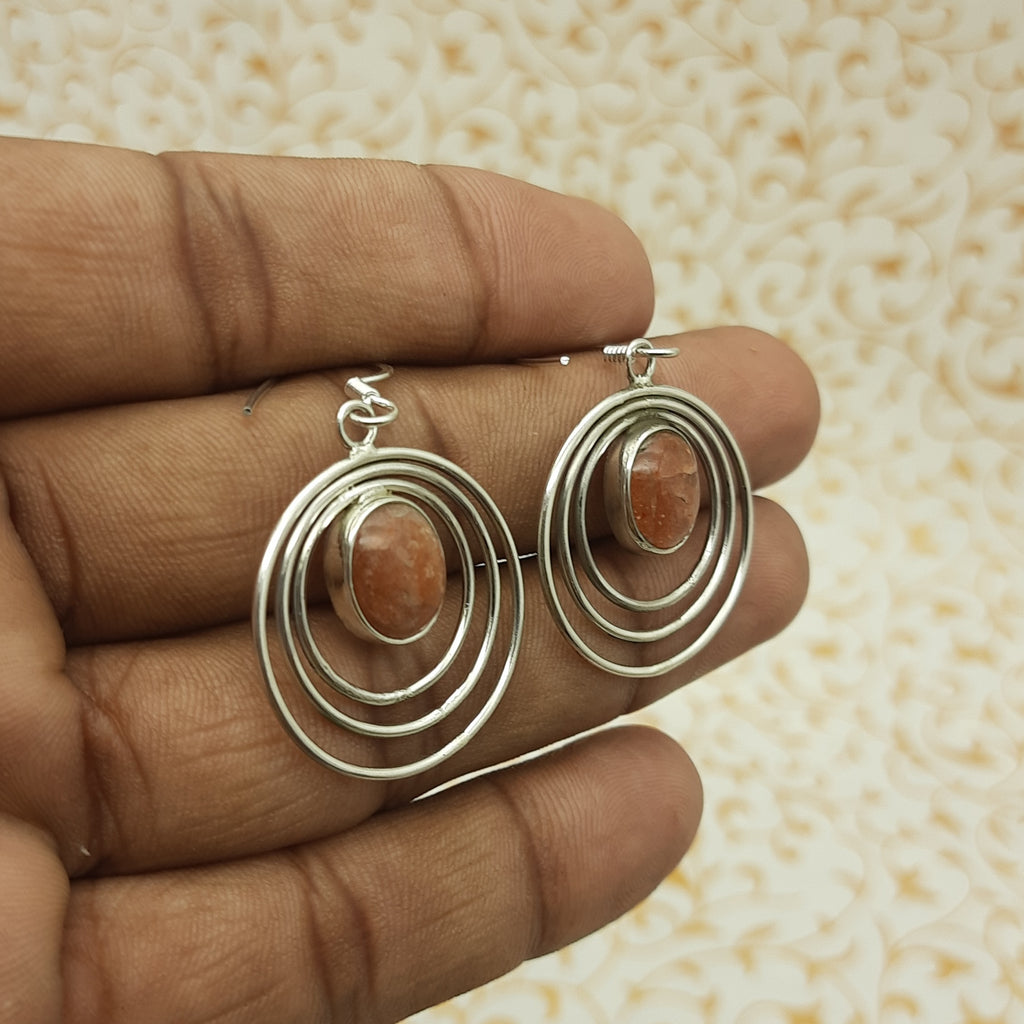 Elegant Sunstone Earrings – 925 Sterling Silver Oval Designs