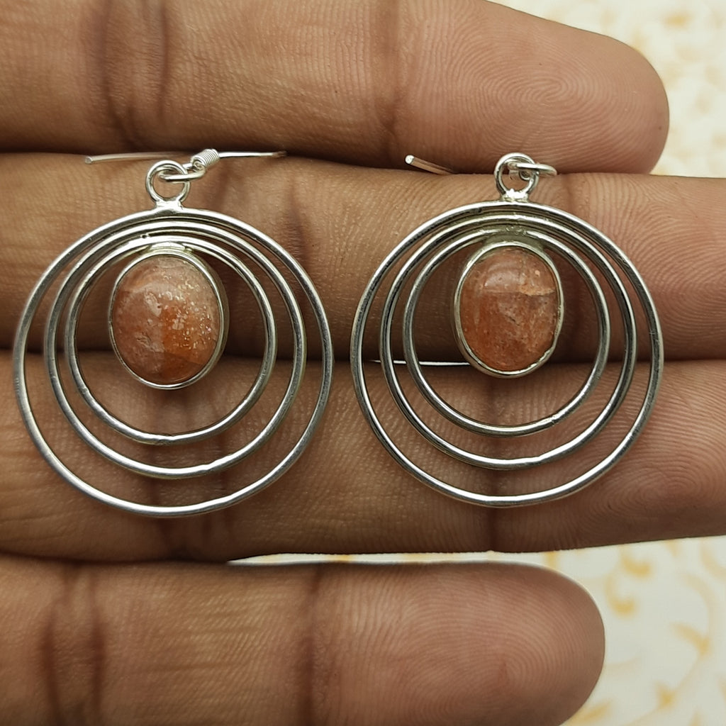 Elegant Sunstone Earrings – 925 Sterling Silver Oval Designs
