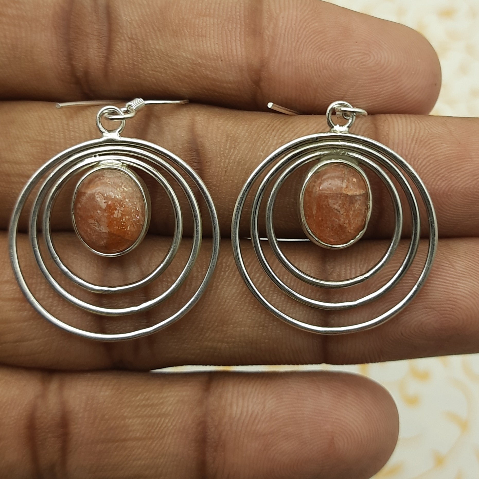 Elegant Sunstone Earrings – 925 Sterling Silver Oval Designs