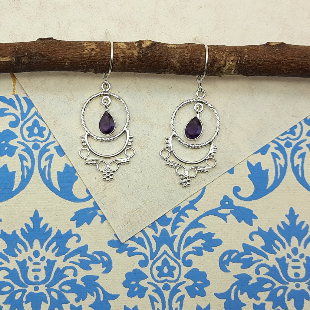 925 Sterling Silver Amethyst Earrings – Dainty Minimal Drop Jewelry