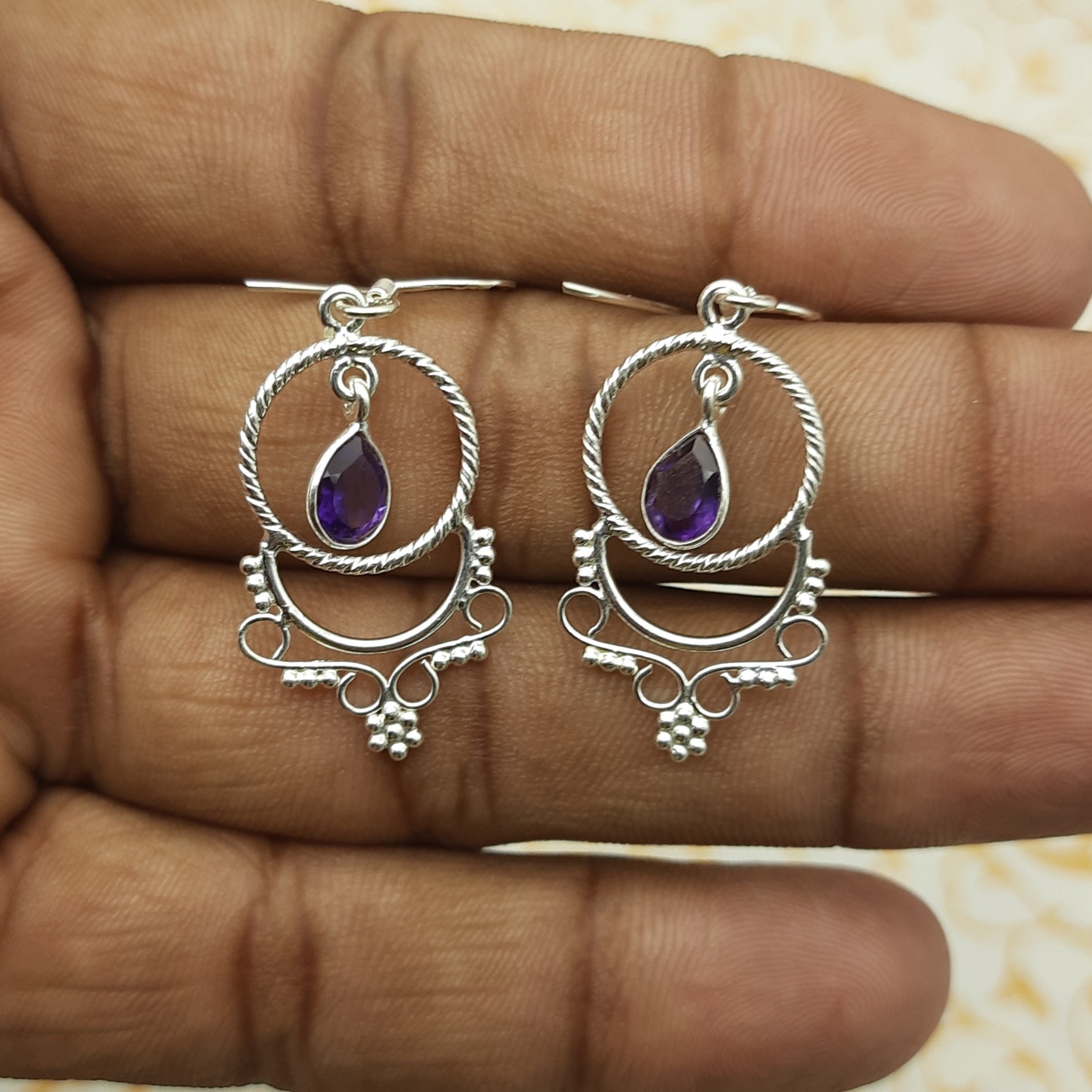 925 Sterling Silver Amethyst Earrings – Dainty Minimal Drop Jewelry