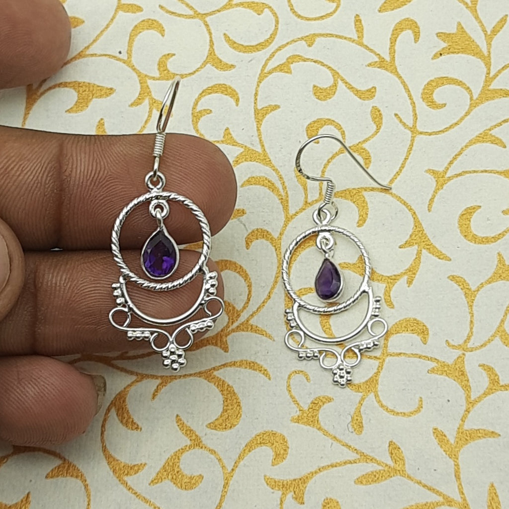 925 Sterling Silver Amethyst Earrings – Dainty Minimal Drop Jewelry