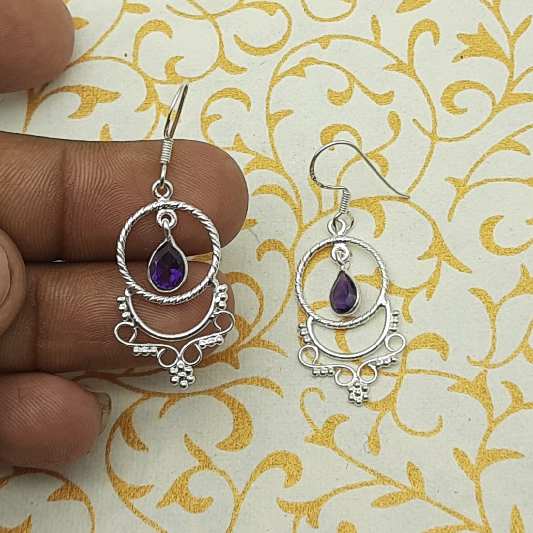 925 Sterling Silver Amethyst Earrings – Dainty Minimal Drop Jewelry