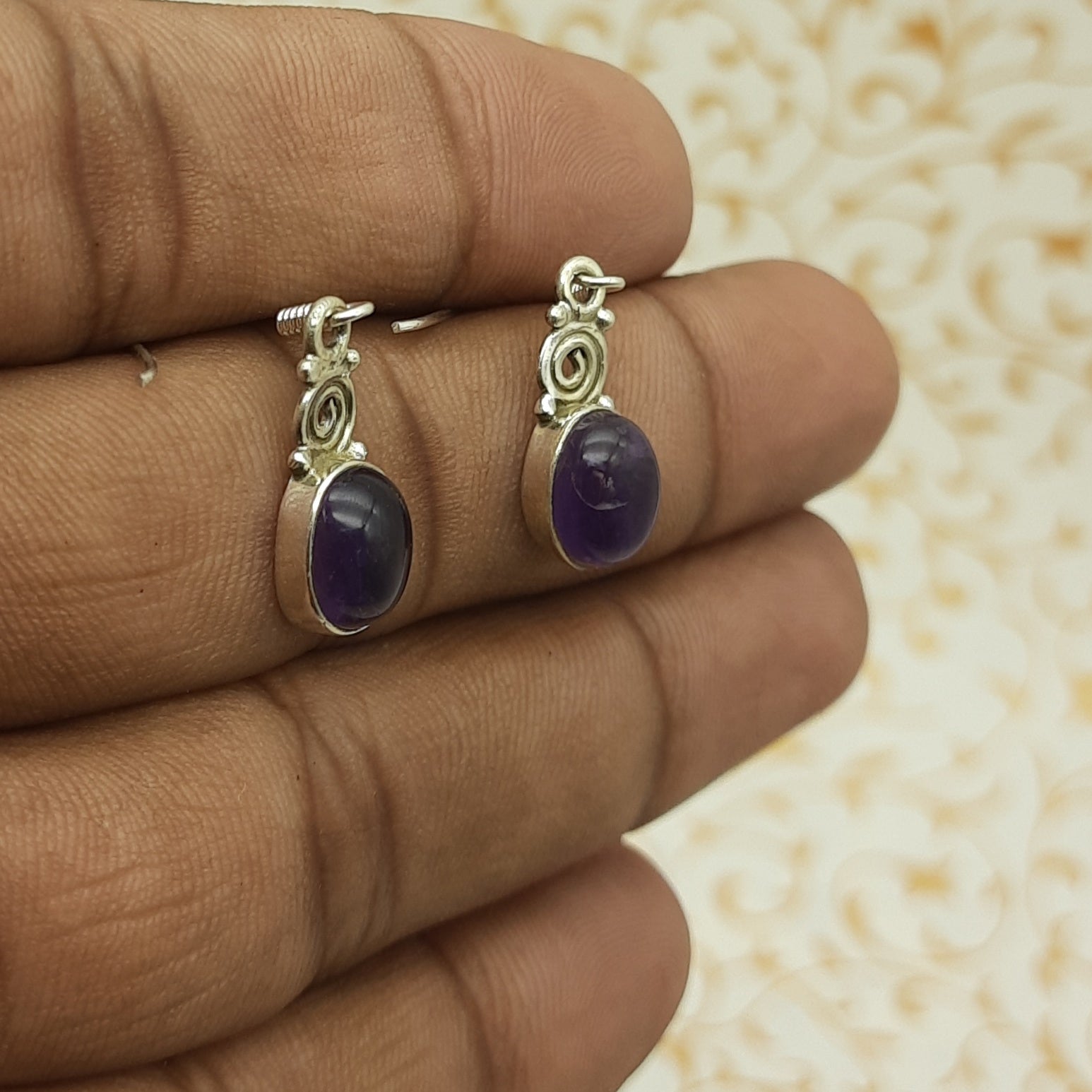 Natural Amethyst Dangle Earrings – Handmade 925 Silver Gemstone Jewelry