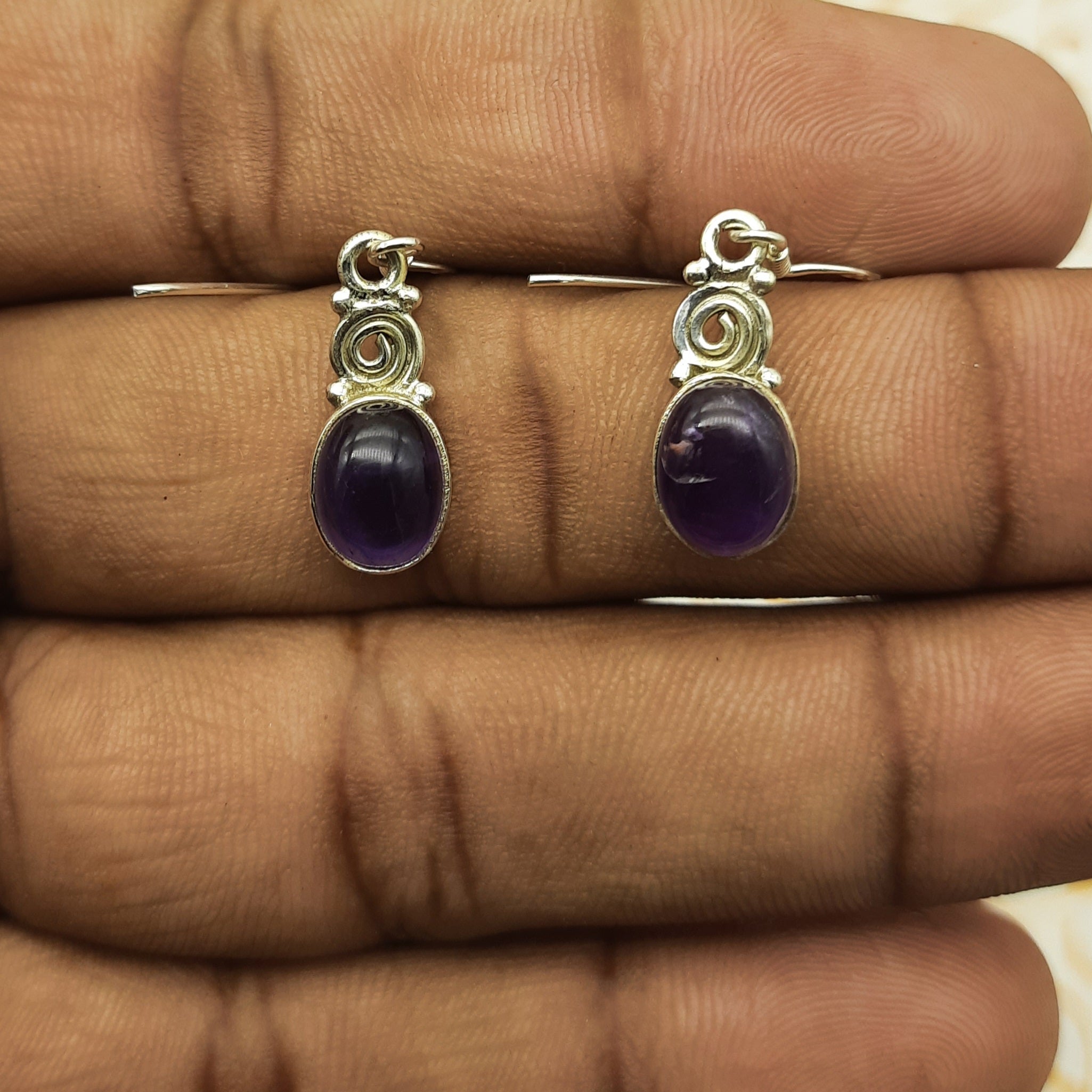 Natural Amethyst Dangle Earrings – Handmade 925 Silver Gemstone Jewelry