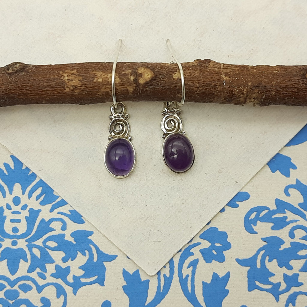 Natural Amethyst Dangle Earrings – Handmade 925 Silver Gemstone Jewelry