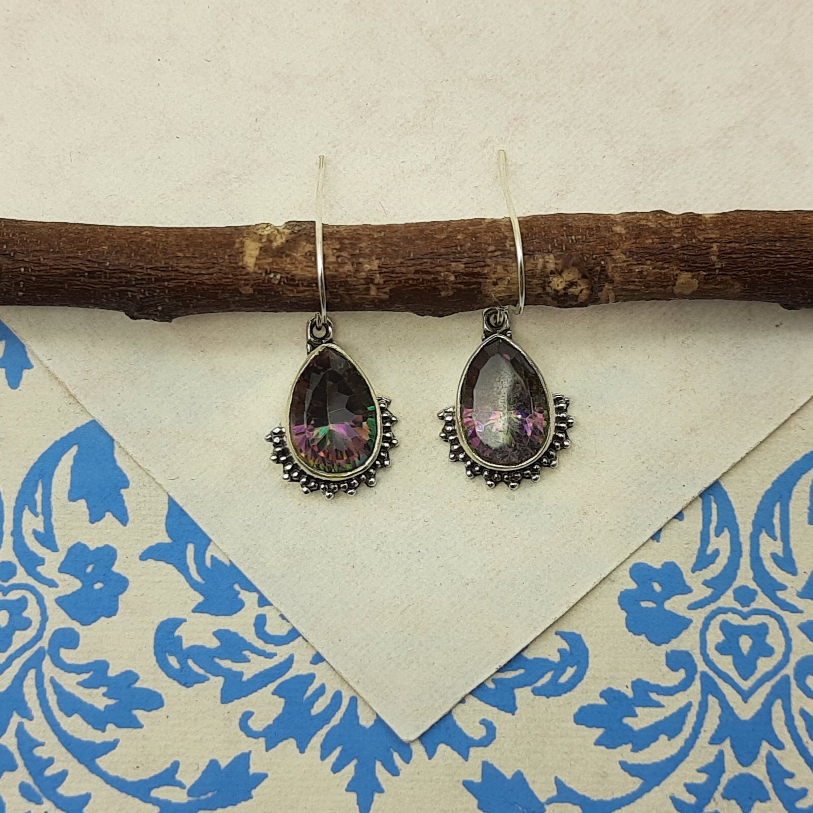 Elegant Purple Gemstone 925 Silver Dangle Mystic Topaz Earrings