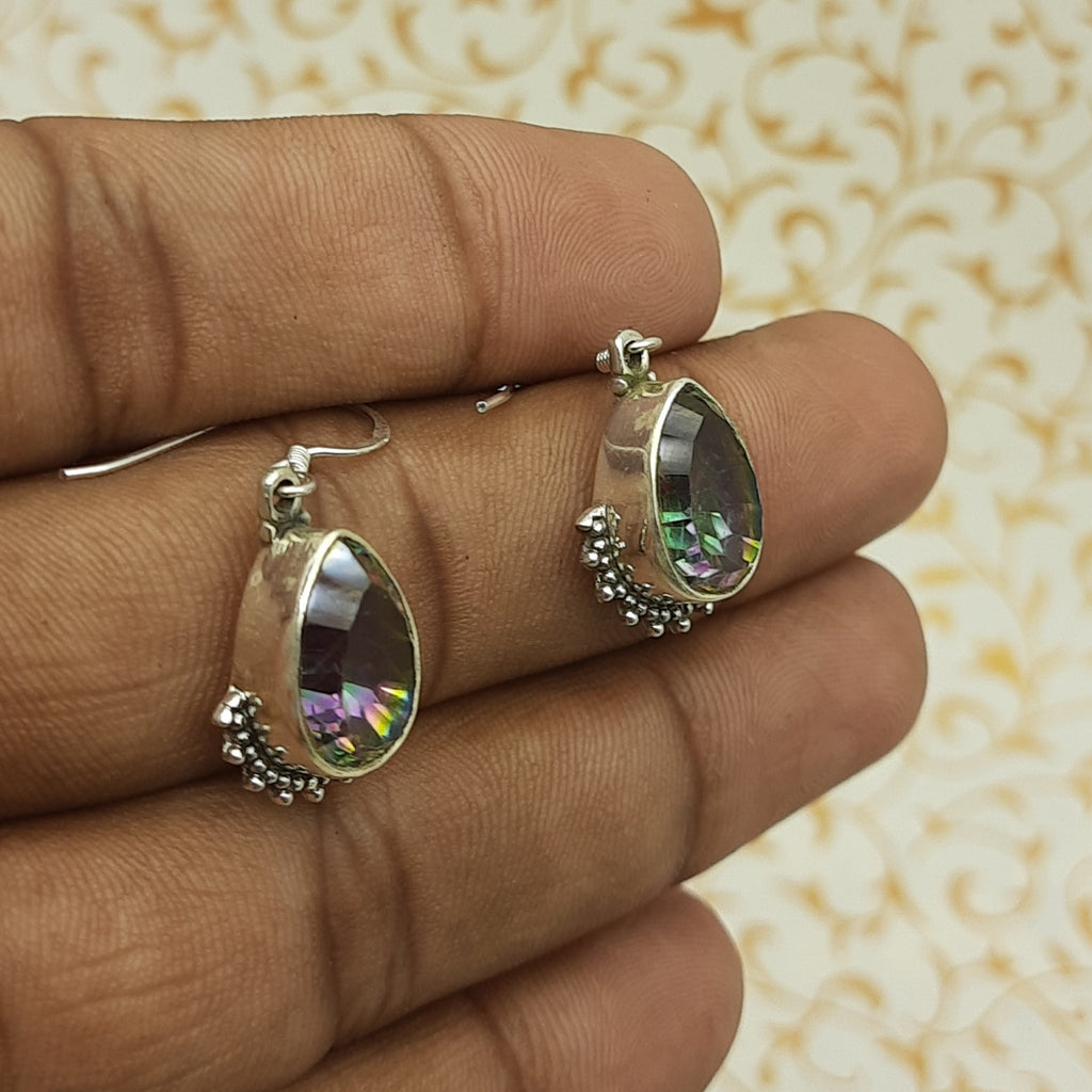 Elegant Purple Gemstone 925 Silver Dangle Mystic Topaz Earrings