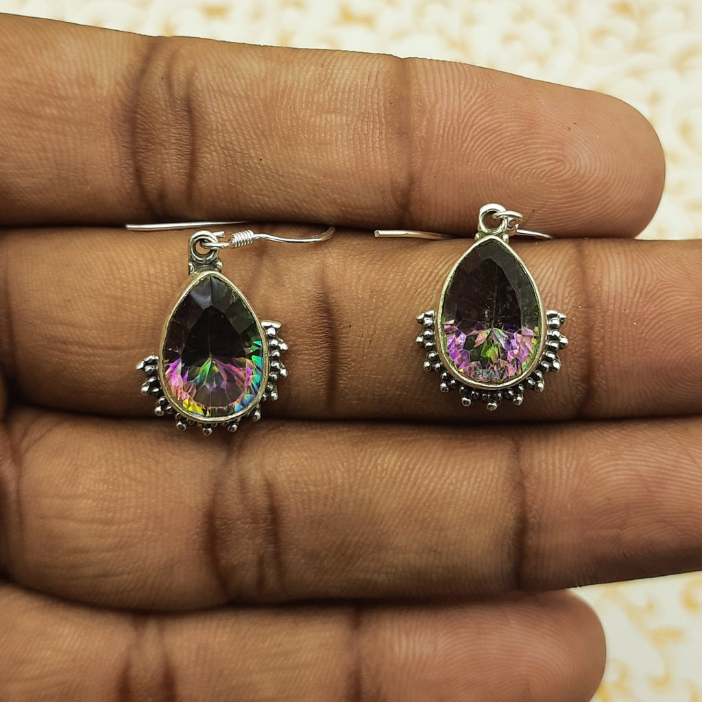 Elegant Purple Gemstone 925 Silver Dangle Mystic Topaz Earrings